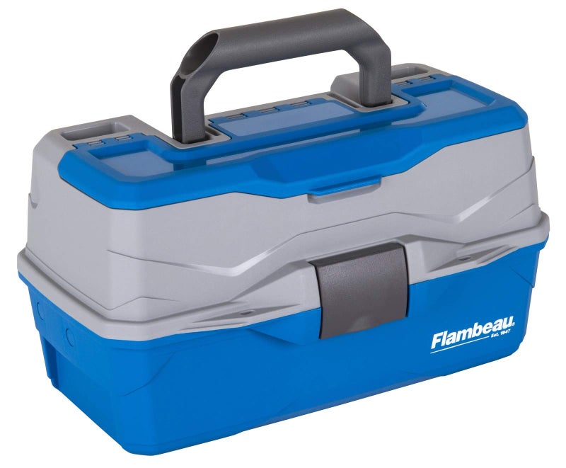 Flambeau Outdoors 6382TB 2-Tray Tackle Box - Classic Fishing Lure Storage Organizer, Medium Portable Tackle Box, 15 Tray Compartments, Blue/Gray - Image 1